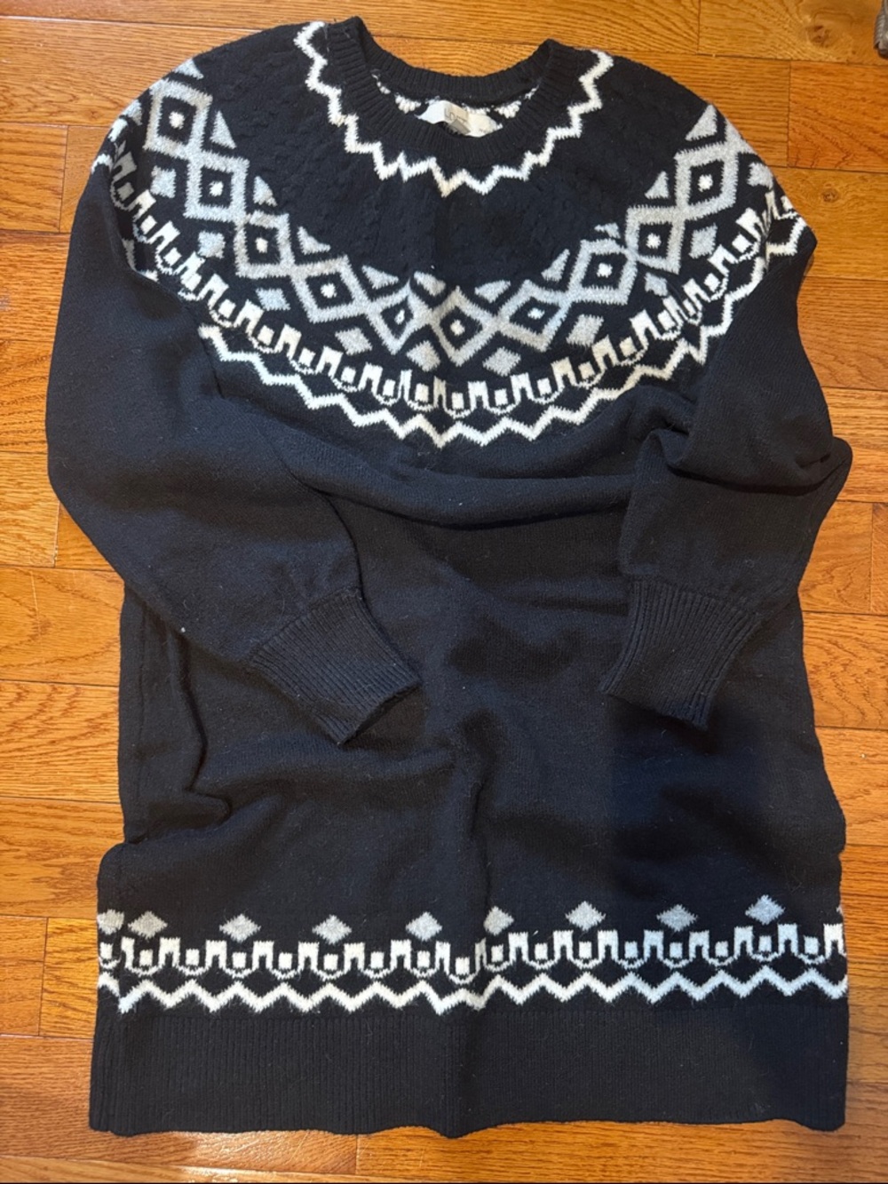 LOFT Black & White Nordic Knit Sweater Dress